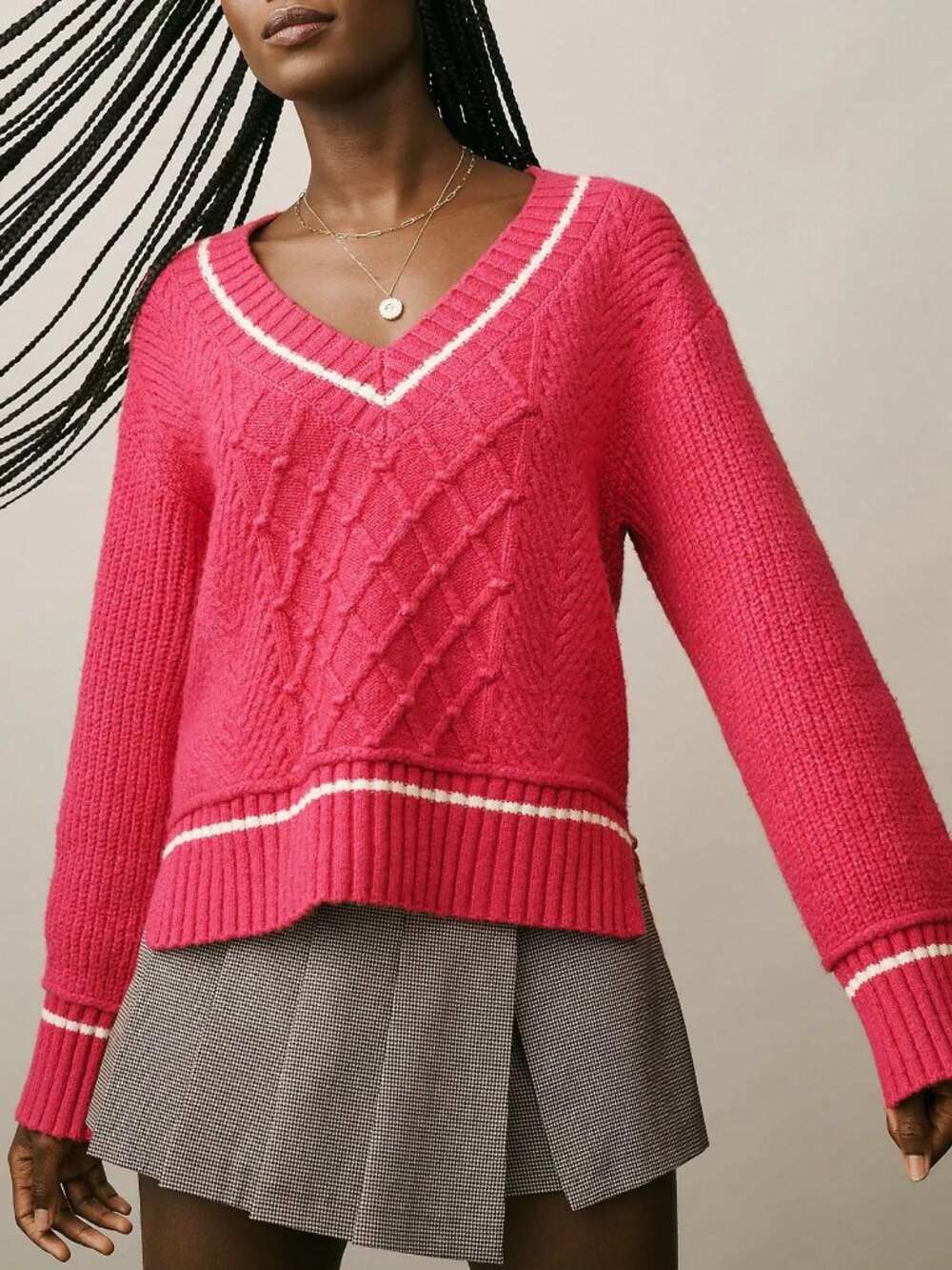 Anthropologie Maeve Tillie V-Neck Pullover Sweater - Red Pink - Size Small